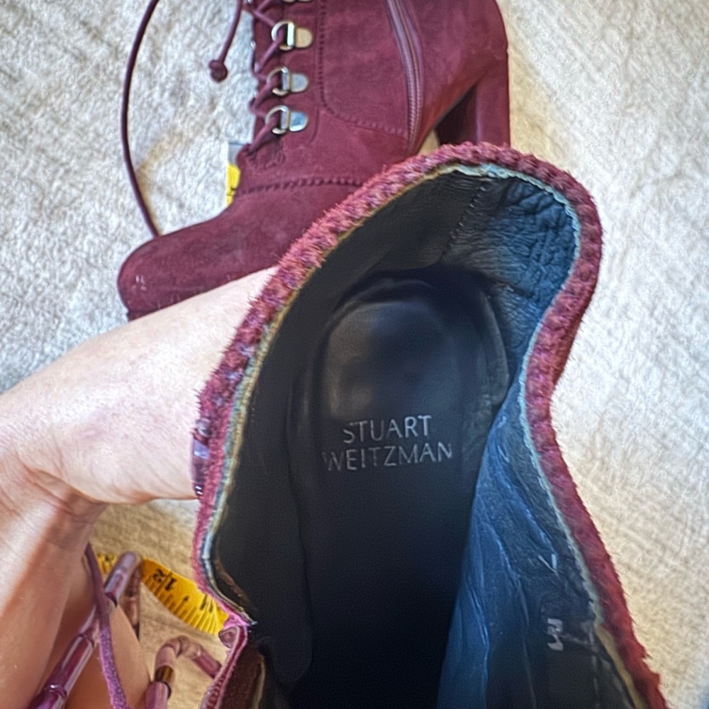 Stuart Weitzman Burgundy Suede Lace-Up Booties – Size 7 – 5” Heel - Picture 10 of 10